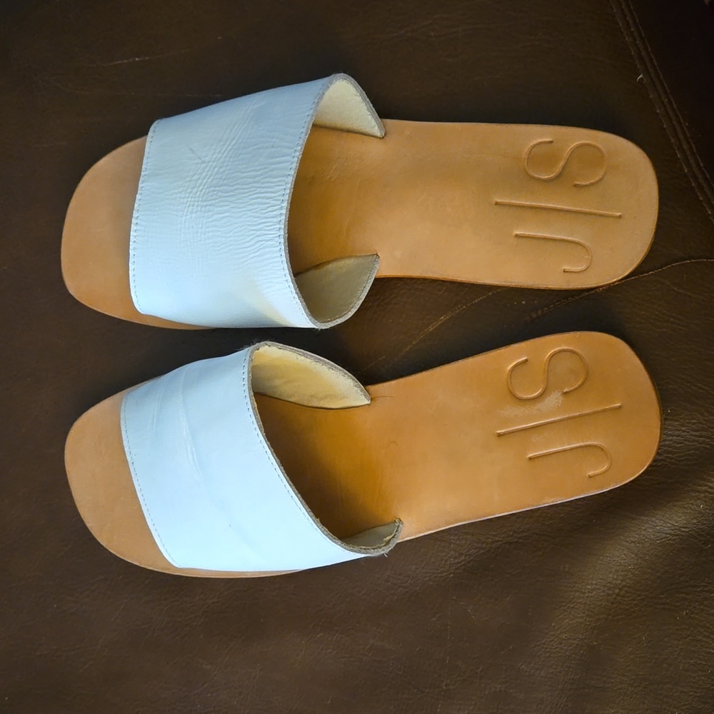 White leather slides